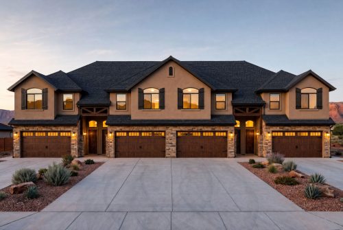 Front elevation 3D architectural render of 4-Plex-1642
