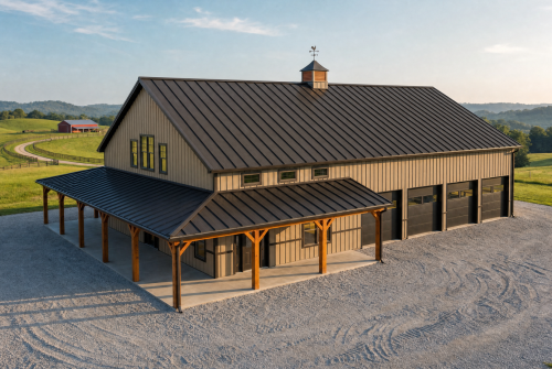 Front elevation 3D architectural render of Plan L2-2224-17C-Grand River Home Designs